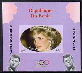 Benin 2009 Princess Diana, Kennedy & Olympics #14 individual imperf deluxe sheet, unmounted mint. Note this item is privately produced and is offered purely on its thematic appeal, stamps on olympics, stamps on diana, stamps on royalty, stamps on personalities, stamps on kennedy, stamps on usa presidents, stamps on americana