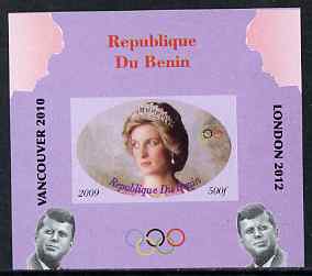 Benin 2009 Princess Diana, Kennedy & Olympics #16 individual imperf deluxe sheet, unmounted mint. Note this item is privately produced and is offered purely on its themat..., stamps on olympics, stamps on diana, stamps on royalty, stamps on personalities, stamps on kennedy, stamps on usa presidents, stamps on americana