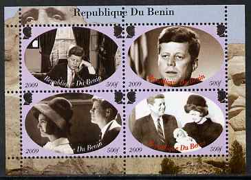 Benin 2009 John F Kennedy perf sheetlet containing 4 values, unmounted mint. Note this item is privately produced and is offered purely on its thematic appeal, stamps on personalities, stamps on kennedy, stamps on usa presidents, stamps on americana