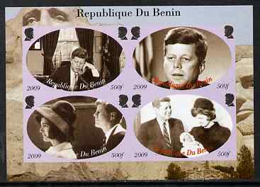 Benin 2009 John F Kennedy imperf sheetlet containing 4 values, unmounted mint. Note this item is privately produced and is offered purely on its thematic appeal, stamps on personalities, stamps on kennedy, stamps on usa presidents, stamps on americana