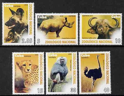Cuba 2009 National Zoo perf set of 6 unmounted mint, stamps on animals, stamps on zoos, stamps on rhinos, stamps on ostrich, stamps on ostriches, stamps on dogs, stamps on buffalo, stamps on bovine, stamps on cats, stamps on apes