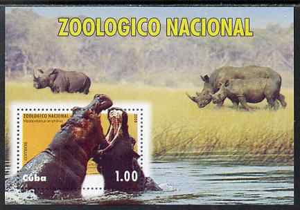 Cuba 2009 National Zoo (Hippos & Rhinos) imperf m/sheet unmounted mint, stamps on animals, stamps on zoos, stamps on hippos, stamps on rhinos