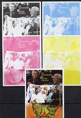 Chad 2008 Nelson Mandela 90th Birthday m/sheet #2 with the Pope, also shows Beckham & Gandhi - the set of 5 imperf progressive proofs comprising the 4 individual colours ..., stamps on personalities, stamps on mandela, stamps on aids, stamps on nobel, stamps on personalities, stamps on mandela, stamps on nobel, stamps on peace, stamps on racism, stamps on human rights, stamps on gandhi, stamps on football, stamps on pope