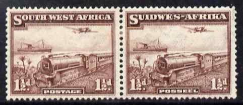 South West Africa 1937 Mail Train 1.5d horiz bi-lingual pair mounted mint SG96, stamps on railways, stamps on postal, stamps on  kg6 , stamps on 