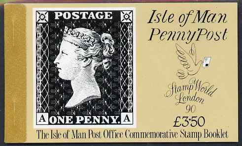 Isle of Man 1990 Anniversary of Penny Black & Stamp World Â£3.50 booklet complete and very fine, SG SB25, stamps on postal, stamps on stamp exhibitions, stamps on stamp on stamp, stamps on stamponstamp