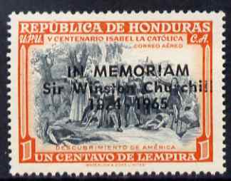 Honduras 1965 Churchill Commemoration opt on 1c grey & red-orange unmounted mint SG 671, stamps on personalities, stamps on churchill, stamps on constitutions, stamps on  ww2 , stamps on masonry, stamps on masonics, stamps on 