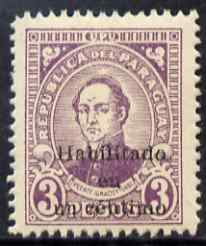Paraguay 1944 Surcharged 1c on 3p violet unmounted mint SG 584, stamps on personalities, stamps on 