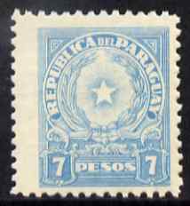 Paraguay 1942-43 Arms 7p blue unmounted mint SG 570, stamps on arms, stamps on heraldry