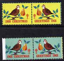 Cinderella - United States 1968 Christmas TB Seal two se-tenant pairs unmounted mint, stamps on cinderella, stamps on christmas, stamps on  tb , stamps on diseases, stamps on birds