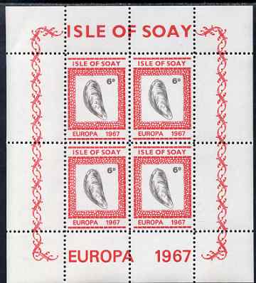 Isle of Soay 1967 Europa (Shells) 6d Mussel perf sheetlet of 4 unmounted mint - normal sheets come rouletted but a small quantity were perforated, stamps on europa, stamps on marine life, stamps on shells