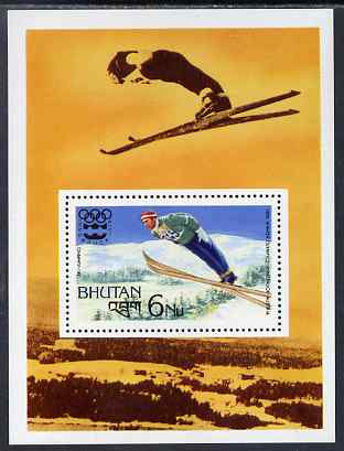 Bhutan 1976 Innsbruck Winter Olympics perf m/sheet (Ski Jumping) unmounted mint SG MS345, stamps on olympics, stamps on skiing