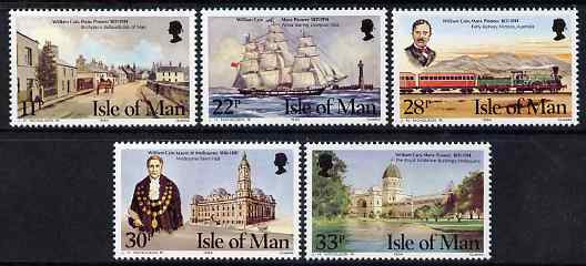 Isle of Man 1984 William Cain (civic leader, Victoria) commemoration set of 5 unmounted mint, SG 274-78, stamps on , stamps on  stamps on ships, stamps on  stamps on railways