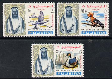 Fujeira 1967 Birds the 3 values optd On States Service, unmounted mint, stamps on birds    hoopoe      grebe       egrets