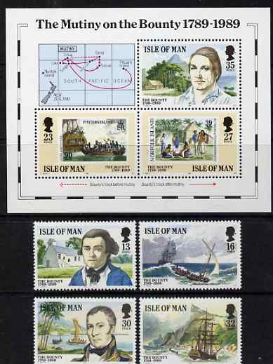 Isle of Man 1989 Mutiny on the Bounty set of 7 unmounted mint, SG 408-14, stamps on ships, stamps on stamp on stamp, stamps on personalities