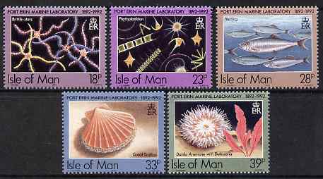 Isle of Man 1992 Centenary of Port Erin Marine Laboratory set of 5 unmounted mint, SG 513-17, stamps on mrine life, stamps on shells, stamps on fish, stamps on 