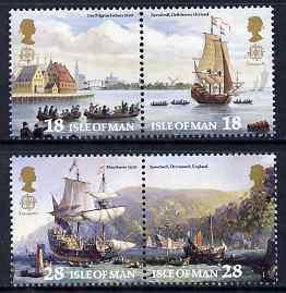Isle of Man 1992 Europa - 500th Anniversary Columbus set of 4 (2 se-tenant pairs) unmounted mint, SG 518-21, stamps on ships, stamps on europa, stamps on explorers, stamps on columbus