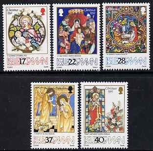 Isle of Man 1992 Christmas set of 5 unmounted mint, SG 532-36, stamps on christmas, stamps on stained glass, stamps on churches