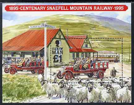 Isle of Man 1995 Centenary of Snaefell Mountain Railway m/sheet unmounted mint, SG MS638, stamps on railways, stamps on ovine, stamps on sheep, stamps on transport