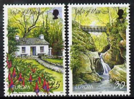 Isle of Man 1999 Europa - Parks and Gardens set of 2 unmounted mint, SG 830-31, stamps on flowers, stamps on bridges, stamps on europa, stamps on fuchsia