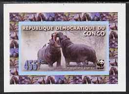 Congo 2009 WWF Hippopotomus #3 individual imperf deluxe sheet unmounted mint. Note this item is privately produced and is offered purely on its thematic appeal, stamps on animals, stamps on  wwf , stamps on hippos
