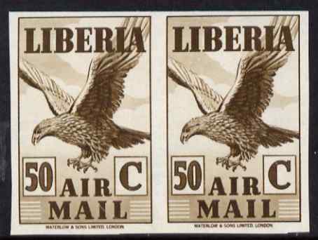 Liberia 1938 Eagle 50c brown imperf pair unmounted mint, as SG 573a, stamps on birds, stamps on eagles, stamps on birds of prey