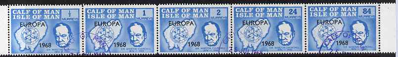 Calf of Man 1968 Europa 1968 optd on Churchill perf 14.5 set of 5 in light blue (as Rosen CA111-15) fine cds used, stamps on personalities, stamps on churchill, stamps on constitutions, stamps on  ww2 , stamps on masonry, stamps on masonics, stamps on , stamps on maps, stamps on europa