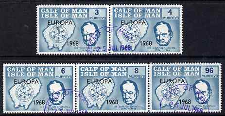 Calf of Man 1968 Europa 1968 opt'd on Churchill perf 14.5 set of 5 in turquoise (as Rosen CA105-09) fine cds used, stamps on personalities, stamps on churchill, stamps on constitutions, stamps on  ww2 , stamps on masonry, stamps on masonics, stamps on , stamps on maps, stamps on europa