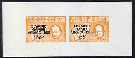 Calf of Man 1968 Olympic Games Mexico overprinted on Churchill imperf m/sheet (24m & 84m orange) unmounted mint (Rosen CA134MS) , stamps on personalities, stamps on churchill, stamps on constitutions, stamps on  ww2 , stamps on masonry, stamps on masonics, stamps on , stamps on maps, stamps on olympics