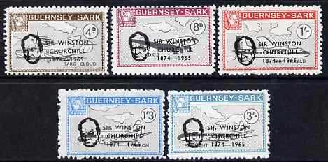 Guernsey - Sark 1966 Sir Winston Churchill overprint on Aircraft perf set of 5 unmounted mint, Rosen CS 85-9, stamps on personalities, stamps on churchill, stamps on constitutions, stamps on  ww2 , stamps on masonry, stamps on masonics, stamps on , stamps on aviation