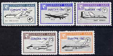 Guernsey - Sark 1967 Europa overprint on Aircraft perf set of 5 unmounted mint, Rosen CS 109-13, stamps on europa, stamps on aviation, stamps on douglas, stamps on  dc-3 , stamps on 