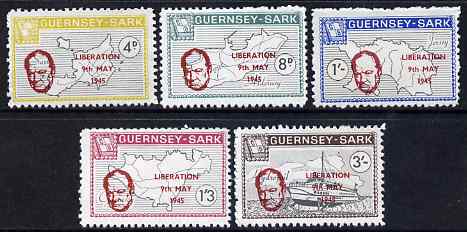 Guernsey - Sark 1965 20th Anniversary of Liberation overprint on perf definitive set of 5 unmounted mint, Rosen CS 68-72, stamps on personalities, stamps on churchill, stamps on constitutions, stamps on  ww2 , stamps on masonry, stamps on masonics, stamps on maps, stamps on ships, stamps on hydrofoil