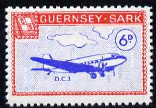 Guernsey - Sark 1966 Aircraft 6d Douglas DC-3 with Europa overprint omitted unmounted mint (blocks available price pro-rata) see note after Rosen CS 101, stamps on aviation, stamps on douglas, stamps on dc-3, stamps on maps