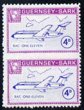 Guernsey - Sark 1967 Aircraft 4d BAC-111 vertical pair imperf between, unmounted mint Rosen CS 104var, stamps on aviation, stamps on  bac , stamps on bac-111, stamps on maps