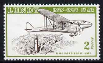Lundy 1954 definitive Airmail 2p De Havilland Rapide & Lighthouse unmounted mint Rosen LU 101, stamps on aviation, stamps on de havilland, stamps on  dh , stamps on comet, stamps on lighthouses