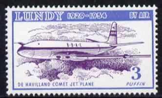 Lundy 1954 definitive Airmail 3p De Havilland Comet unmounted mint Rosen LU 102, stamps on aviation, stamps on de havilland, stamps on  dh , stamps on comet
