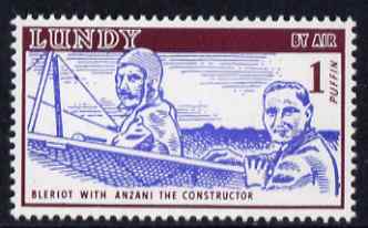 Lundy 1954 definitive Airmail without dates 1p Bleriot & Anzani unmounted mint Rosen LU 106, stamps on aviation