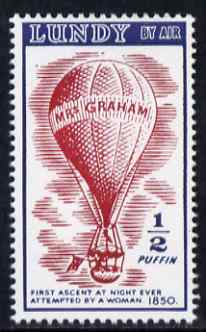 Lundy 1954 definitive Airmail without dates 1/2p Mrs Grahams Balloon unmounted mint Rosen LU 105, stamps on aviation, stamps on balloons