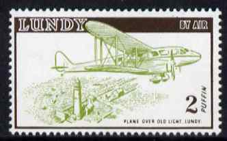 Lundy 1954 definitive Airmail without dates 2p De Havilland Rapide & Lighthouse unmounted mint Rosen LU 107, stamps on aviation, stamps on de havilland, stamps on  dh , stamps on comet, stamps on lighthouses