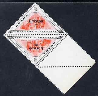 Lundy 1961 Europa 9p Mare & Foals triangular tete-beche pair, one stamp with variety date partly doubled unmounted mint Rosen LU 117var, stamps on europa, stamps on horses
