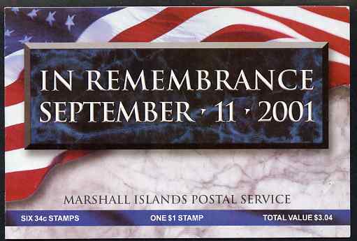 Marshall Islands 2000 Support for Victims of Attack on World Trade Centre $3.04 booklet complete and fine, SG SB28, stamps on statue of liberty, stamps on americana, stamps on flags, stamps on fire, stamps on police