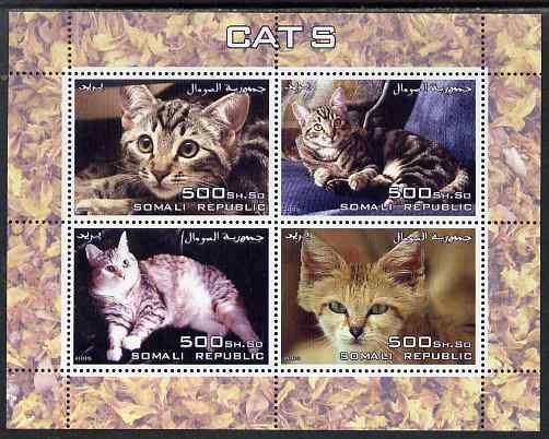 Somalia 2005 Domestic Cats perf sheetlet containing 4 values unmounted mint, stamps on cats