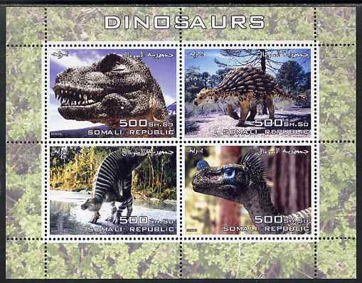 Somalia 2005 Dinosaurs perf sheetlet containing 4 values unmounted mint. Note this item is privately produced and is offered purely on its thematic appeal, stamps on dinosaurs