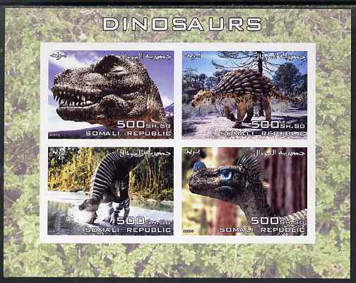 Somalia 2005 Dinosaurs imperf sheetlet containing 4 values unmounted mint, stamps on dinosaurs