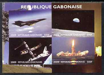 Gabon 2009 NASA Space Exploration #01 imperf sheetlet containing 4 values unmounted mint. Note this item is privately produced and is offered purely on its thematic appea..., stamps on space, stamps on nasa, stamps on 