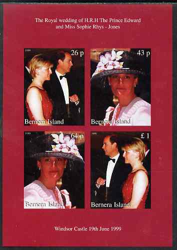 Bernera 1999 Royal Wedding (Edward & Sophie) imperf sheetlet containing set of 4 values unmounted mint, stamps on royalty, stamps on edward, stamps on sophie