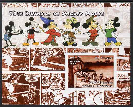 Somalia 2004 75th Birthday of Mickey Mouse #11 - Cartoon Strip in Brown imperf m/sheet unmounted mint, stamps on disney, stamps on personalities, stamps on films, stamps on cinema, stamps on 