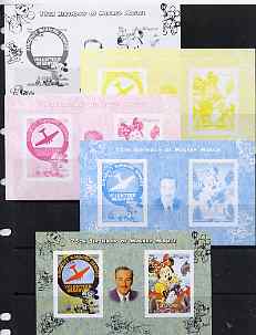 Somalia 2004 75th Birthday of Mickey Mouse #24 - Volunteer Observer & Photographer sheetlet containing 2 values plus  the set of 5 imperf progressive proofs comprising th..., stamps on disney, stamps on aviation, stamps on cameras, stamps on photography, stamps on films, stamps on cinema, stamps on movies