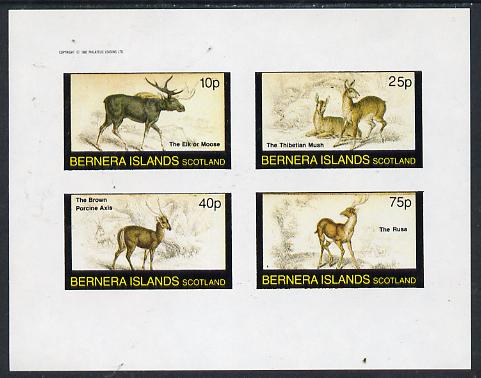 Bernera 1982 Animals (Elk, Axis etc) imperf  set of 4 values (10p to 75p) unmounted mint, stamps on animals, stamps on deer