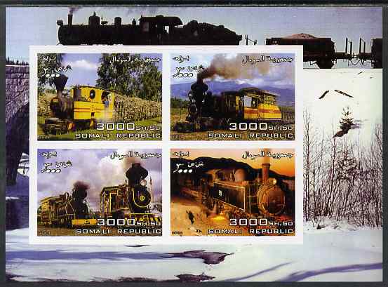Somalia 2004 Steam Locos imperf sheetlet containing 4 values  unmounted mint. Note this item is privately produced and is offered purely on its thematic appeal, stamps on railways