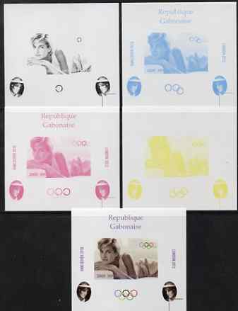 Gabon 2009 Olympic Games - Princess Diana #04 individual deluxe sheet - the set of 5 imperf progressive proofs comprising the 4 individual colours plus all 4-colour composite, unmounted mint, stamps on royalty, stamps on diana, stamps on olympics